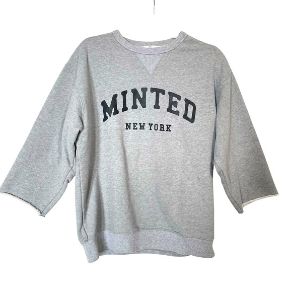 minted Tops - Minted‎ New York Grey Thick Crewneck Sweatshirt Unisex Size S Cut Out Sleeves